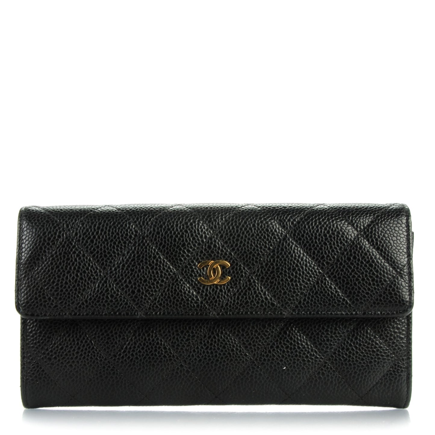 Caviar Quilted Large Gusset Flap Wallet Black