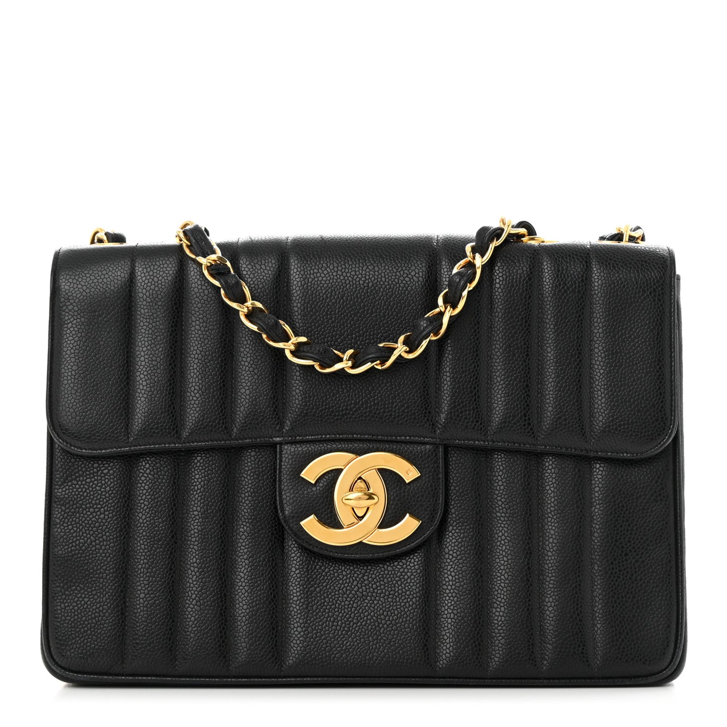 Caviar Vertical Quilt Jumbo Single Flap Black