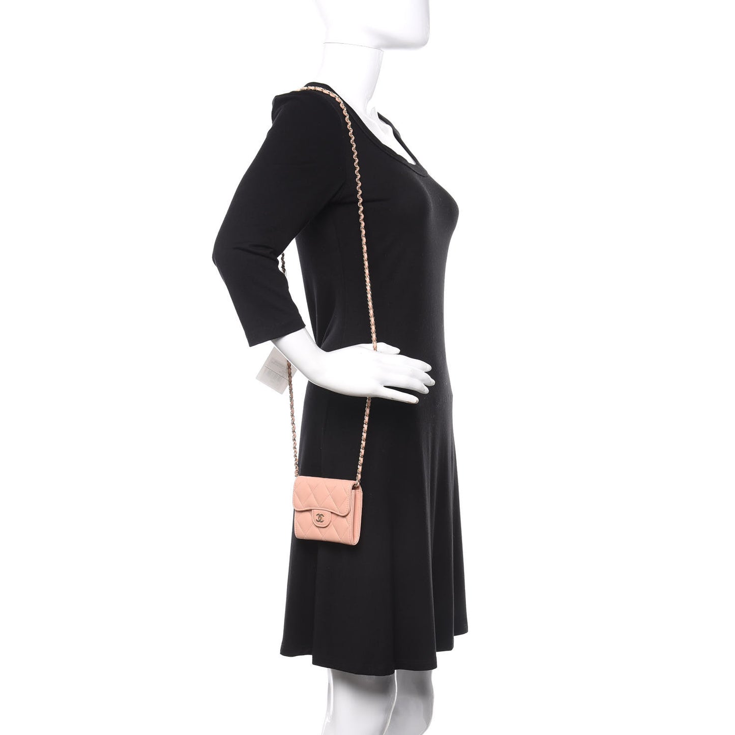 Lambskin Quilted Flap Card Holder On Chain Light Pink