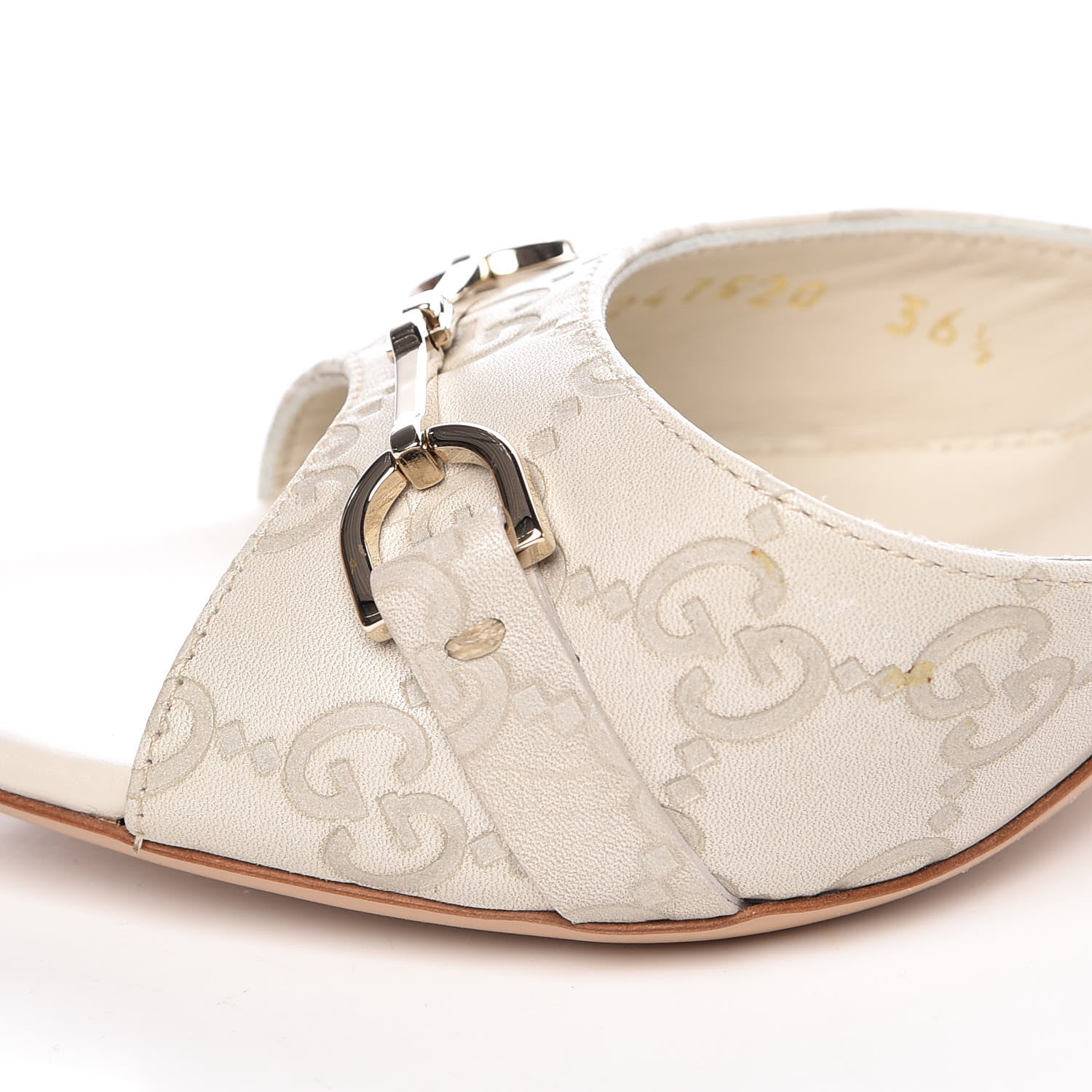 Gucci Guccissima Horsebit Mid Heel Slides 36.5 Mystic White 13 of 15