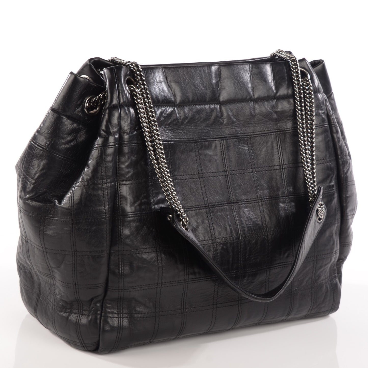 Lambskin Square Stitched Lax Accordion Shoulder Bag Black