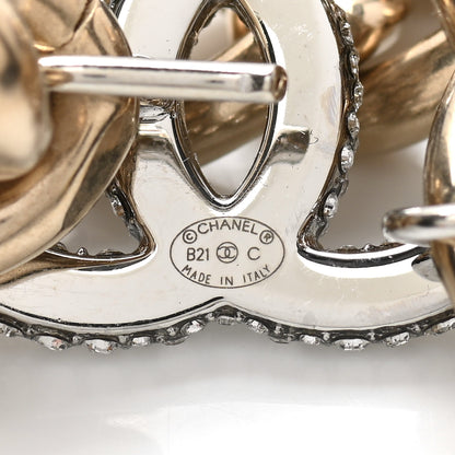 Chanel Chain Link Crystal CC Dog Tag Charm Necklace Gold 6 of 7