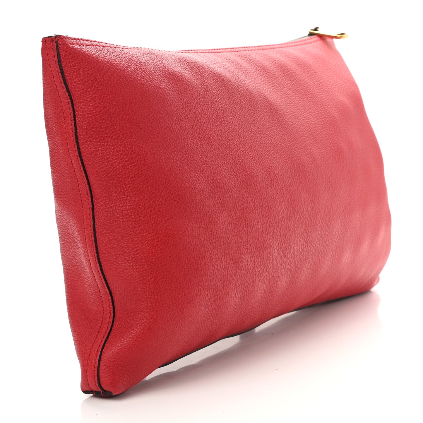 Pebbled Calfskin Large Logo Portfolio Clutch Hibiscus Red