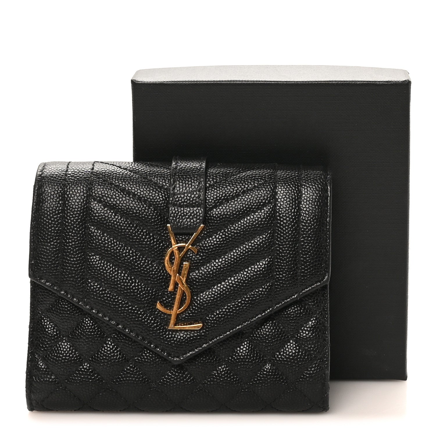 Saint Laurent Grain De Poudre Textured Mixed Matelasse Triquilt Small Monogram Envelope Wallet Black 8 of 8