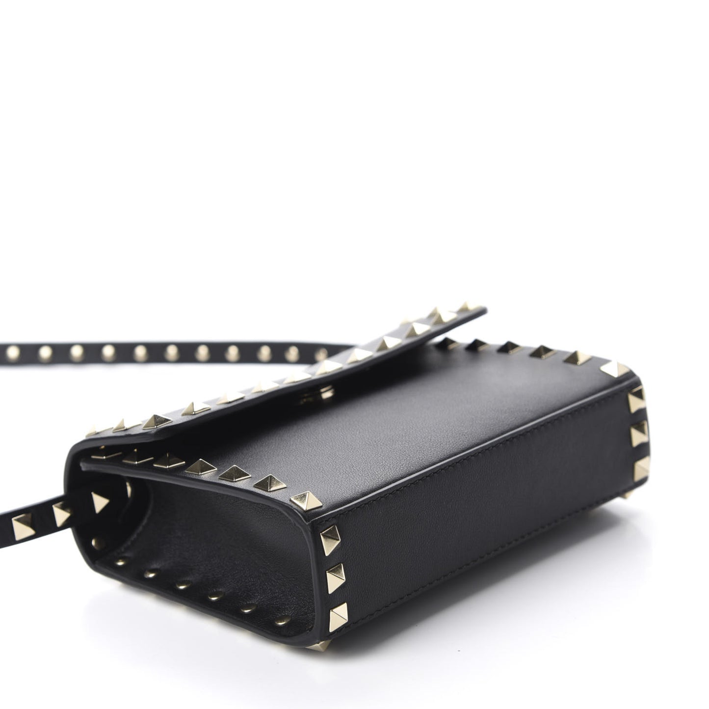 Vitello Rockstud Flap Crossbody Bag Black