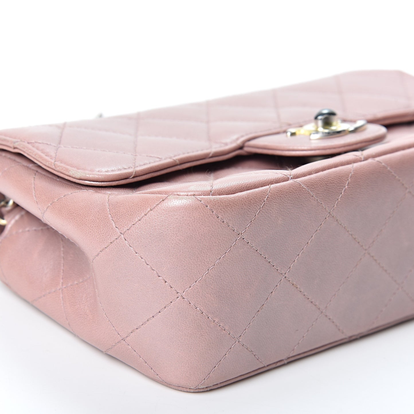 Metallic Lambskin Quilted Extra Mini Rectangular Flap Pink