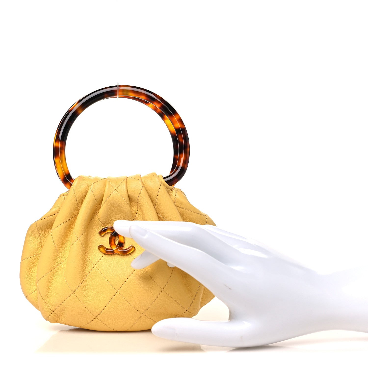 Chanel Lambskin Plexiglass Tortoise Shell Quilted Mini Pouch Yellow 3 of 11