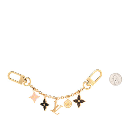 Louis Vuitton Brass Enamel Fleur De Monogram Bag Charm Chain Gold 2 of 4