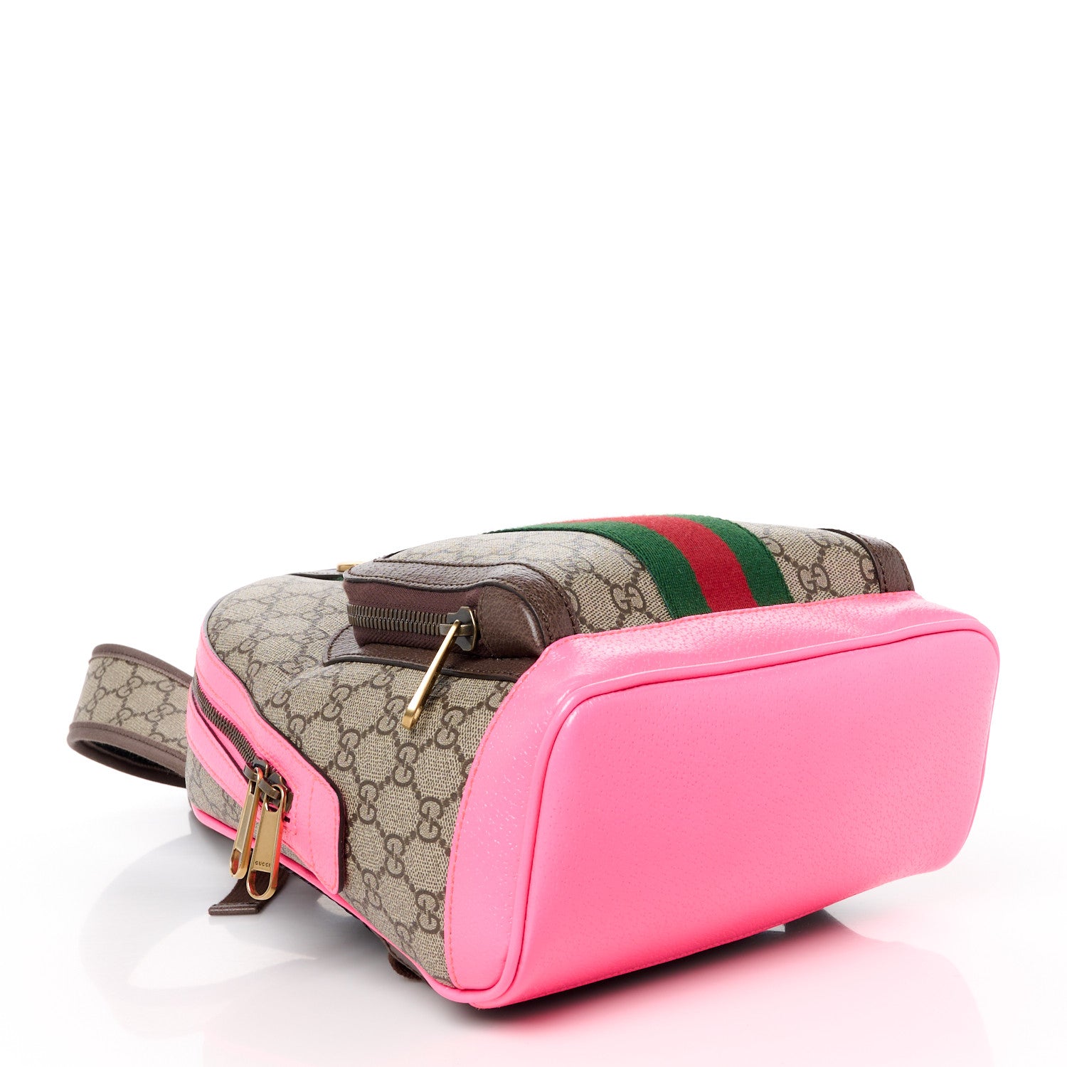 Gucci GG Supreme Monogram Textured Dollar Calfskin Web Small Ophidia Day Backpack Beige Ebony Fluorescent Fuchsia 4 of 11