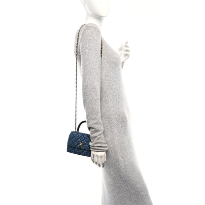 Chanel Washed Denim Calfskin Quilted Coco Handle Clutch With Chain Blue 2 of 10