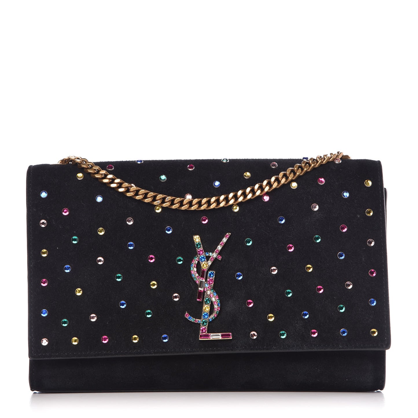 Suede Crystal Medium Classic Monogram Kate Satchel Black