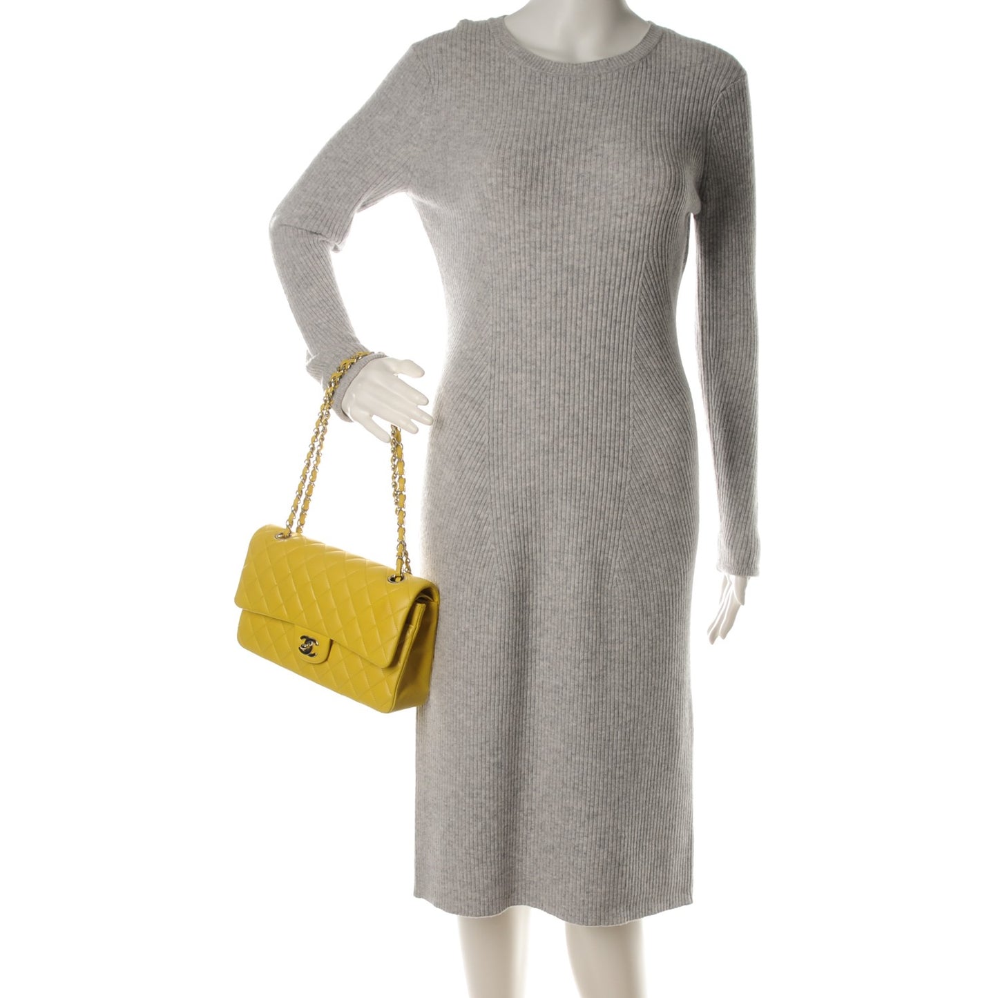 Lambskin Quilted Medium Double Flap Yellow