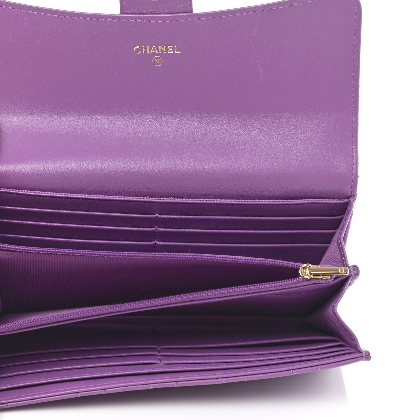 Lambskin Quilted Large Gusset Flap Wallet Purple