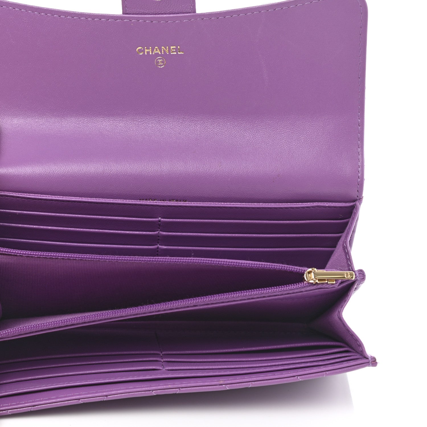 Chanel Lambskin Quilted Large Gusset Flap Wallet Purple 5 of 9