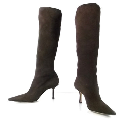 Jimmy Choo Suede Tall Stretch Boots 38.5 Brown 1 of 7