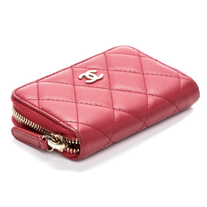Chanel Lambskin Quilted Zip Around Coin Purse Wallet Dark Pink 4 of 7