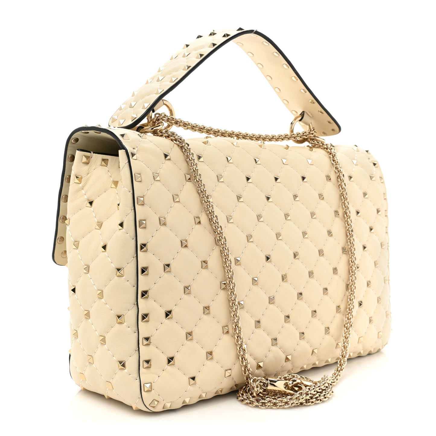 Nappa Large Rockstud Spike Shoulder Bag Light Ivory