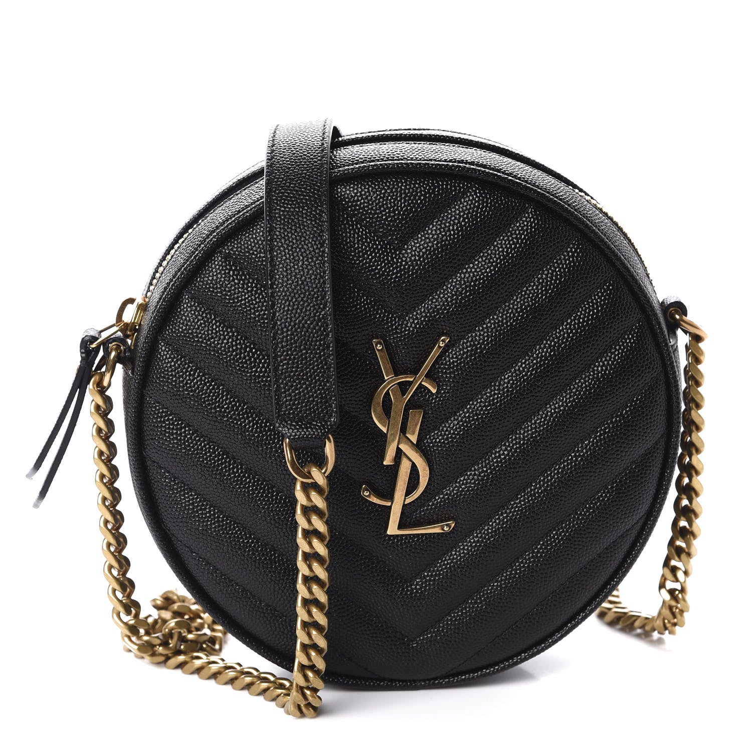 Saint Laurent Grain De Poudre Matelasse Chevron Quilted Round Vinyle Camera Bag Black 1 of 10