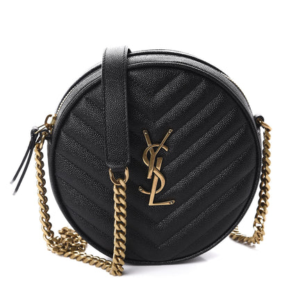 Saint Laurent Grain De Poudre Matelasse Chevron Quilted Round Vinyle Camera Bag Black 1 of 10