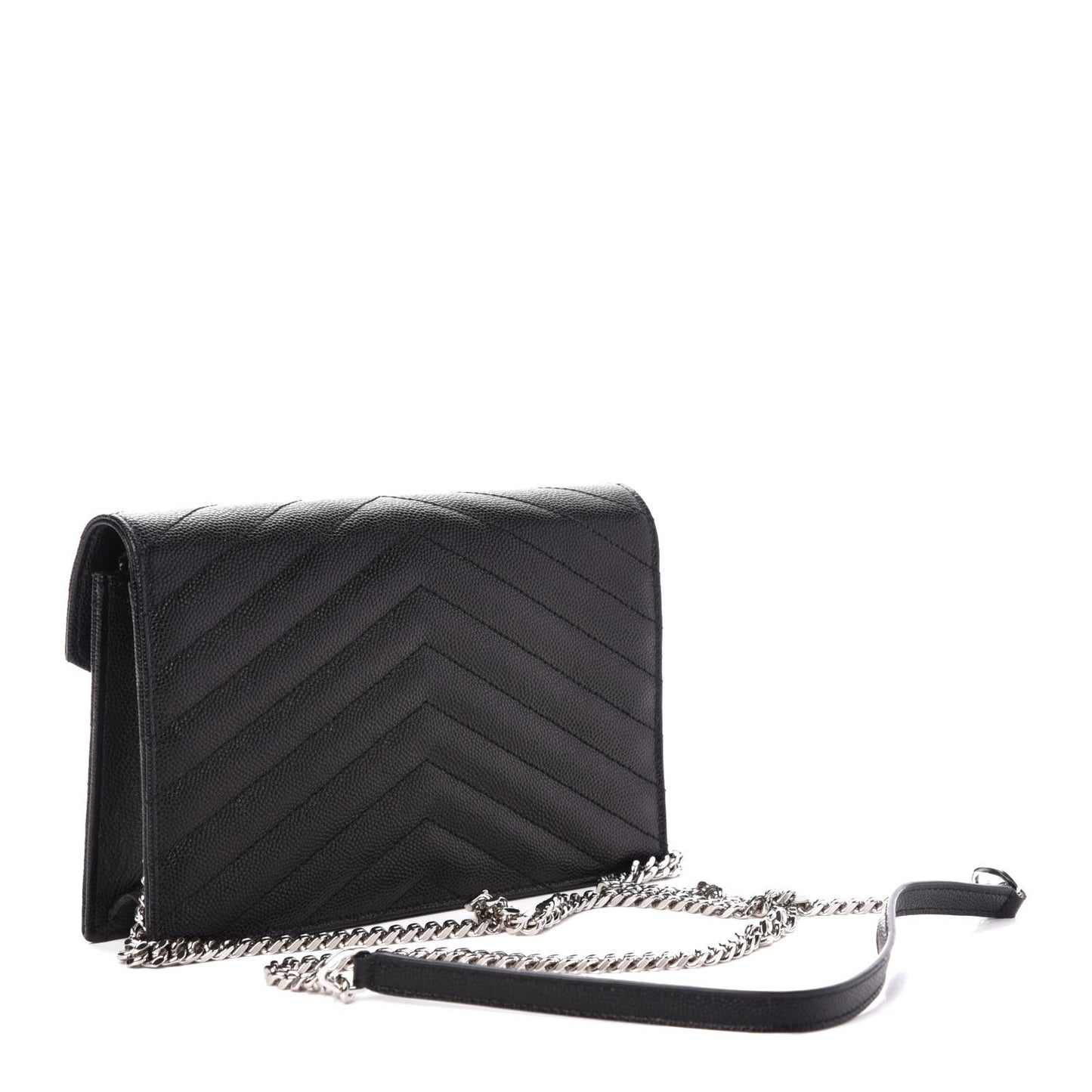 Grain De Poudre Matelasse Chevron Monogram Envelope Chain Wallet Black