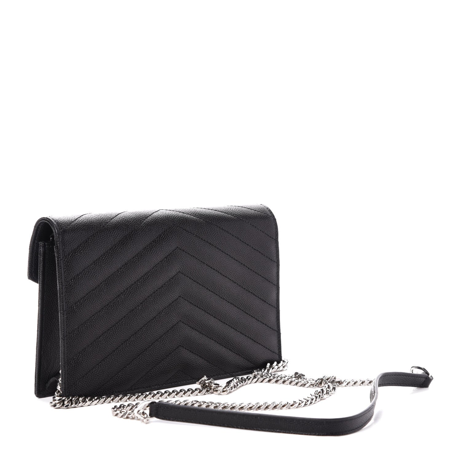 Saint Laurent Grain De Poudre Matelasse Chevron Monogram Envelope Chain Wallet Black 3 of 9