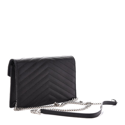 Saint Laurent Grain De Poudre Matelasse Chevron Monogram Envelope Chain Wallet Black 3 of 9