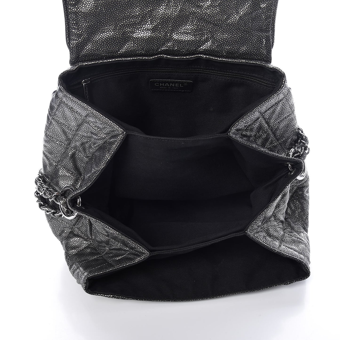 Metallic Caviar Quilted Timeless Accordion Flap Dark Silver
