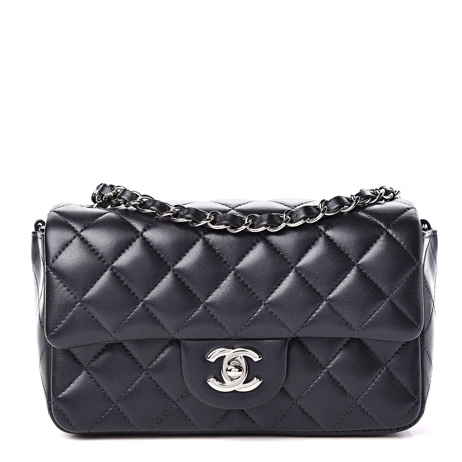 Chanel Metallic Lambskin Quilted Mini Rectangular Flap Navy 1 of 11