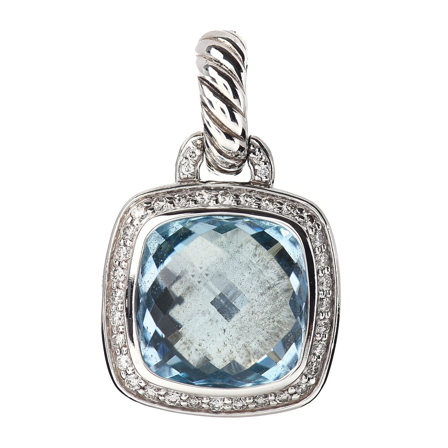 David Yurman Sterling Silver Diamond Blue Topaz 11mm Albion Enhancer Pendant 1 of 3