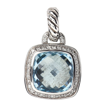 David Yurman Sterling Silver Diamond Blue Topaz 11mm Albion Enhancer Pendant 1 of 3