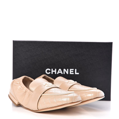 Chanel Laminated Lambskin Womens Quilted Elastic CC Moccasin Loafers 38 Beige 10 of 10