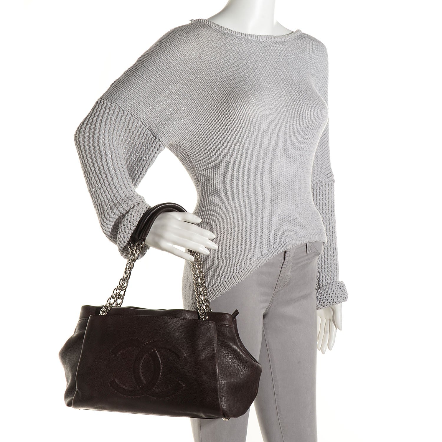 Chanel Caviar CC Tuck Medium Tote Brown 2 of 9