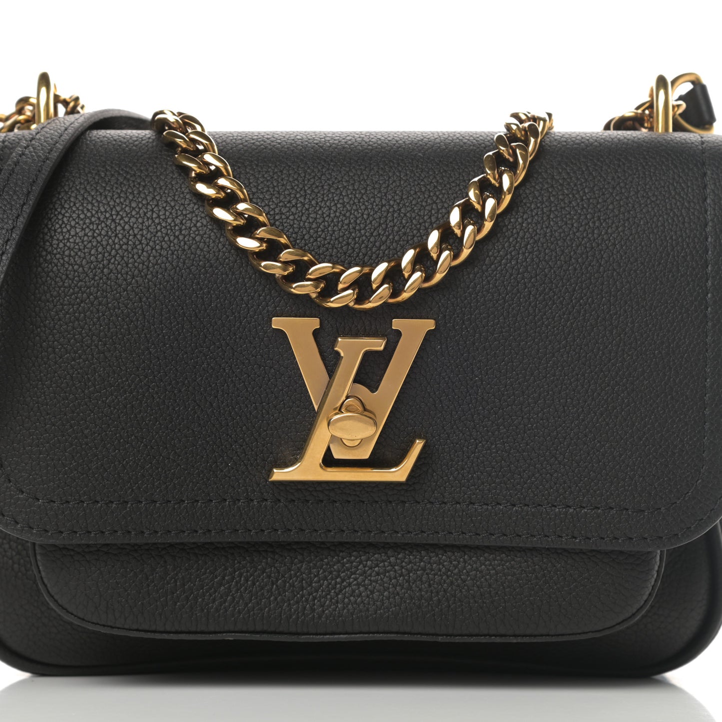 Grained Calfskin Lockme Chain Bag Black