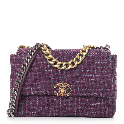 Chanel Tweed Quilted Medium Chanel 19 Flap Purple 1 of 5