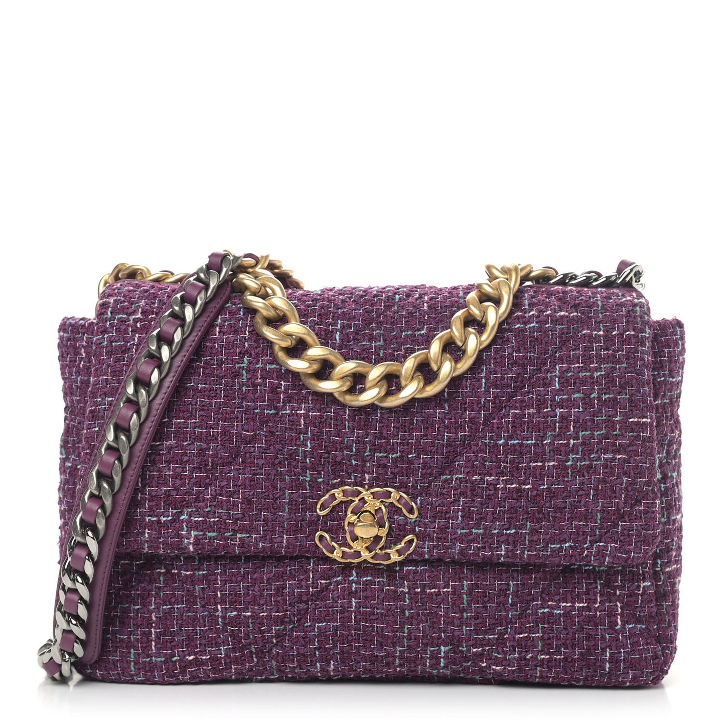 Tweed Quilted Medium Chanel 19 Flap Purple