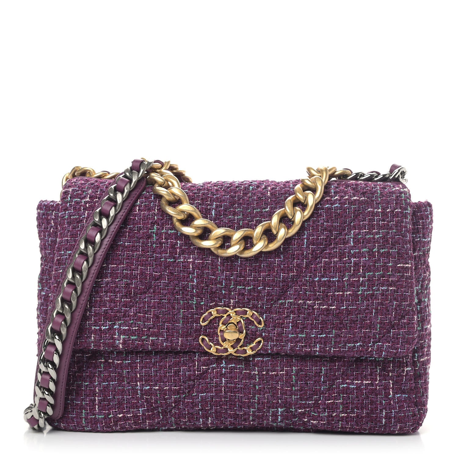 Chanel Tweed Quilted Medium Chanel 19 Flap Purple 1 of 5