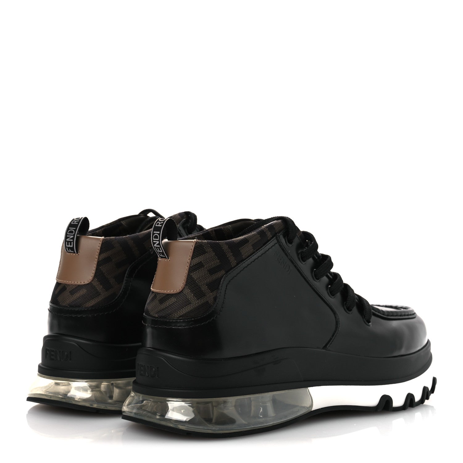 Fendi Calfskin Zucca Mens Lace Up Sneakers 8 Black Maya 5 of 12