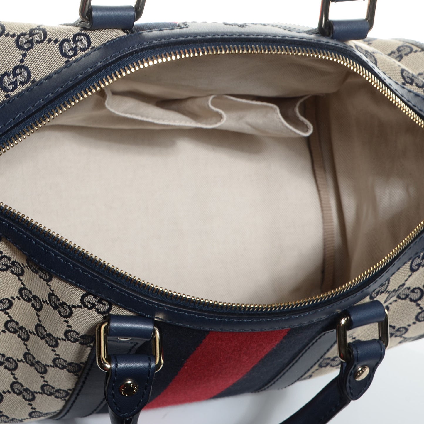 Monogram Selleria Calfskin Vintage Web Medium Boston Beige Blue
