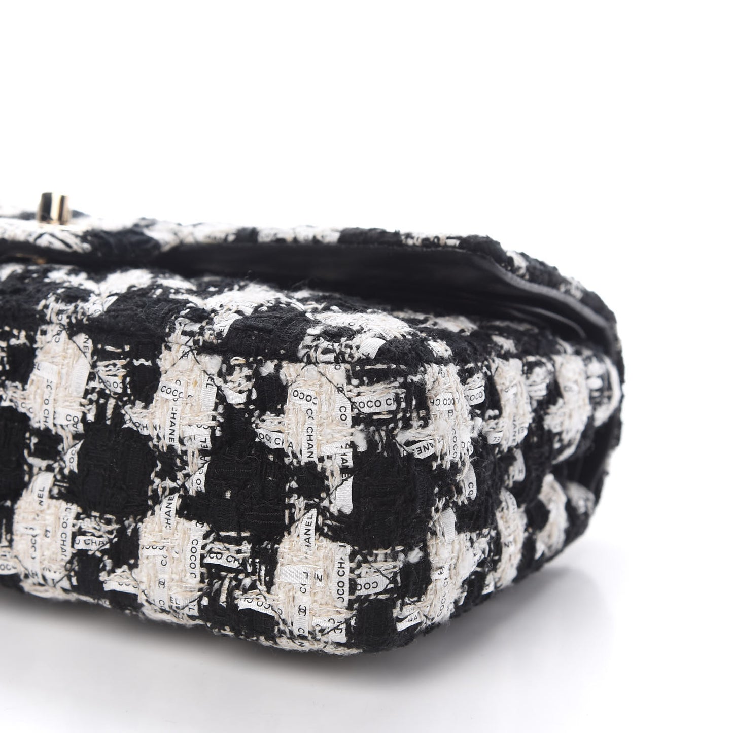 Tweed Quilted Medium Double Flap Black Ecru White