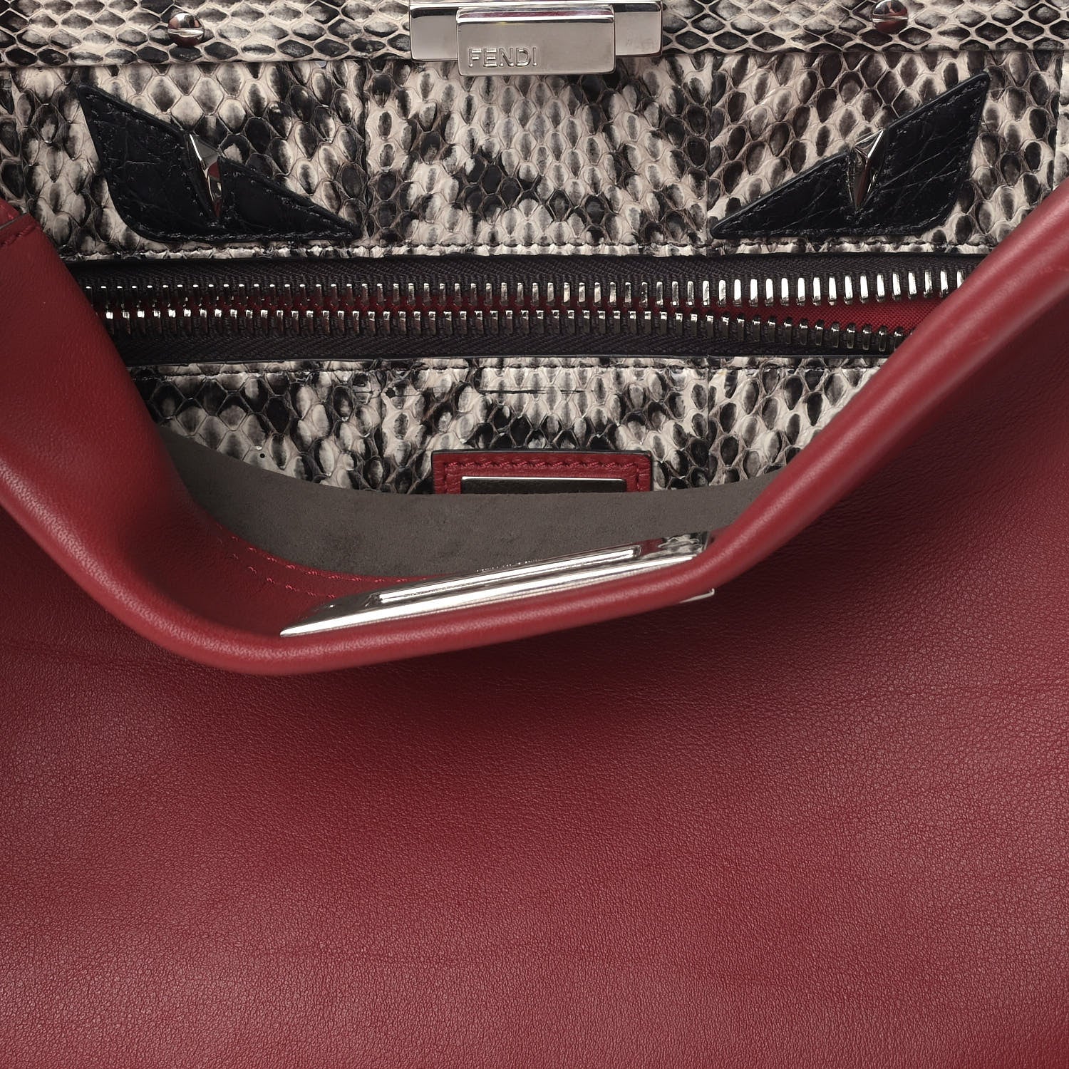 Fendi Vitello Seta Elaphe Crocodile Monster Eyes Medium Peekaboo Iconic Satchel Ribes Naturale 5 of 7