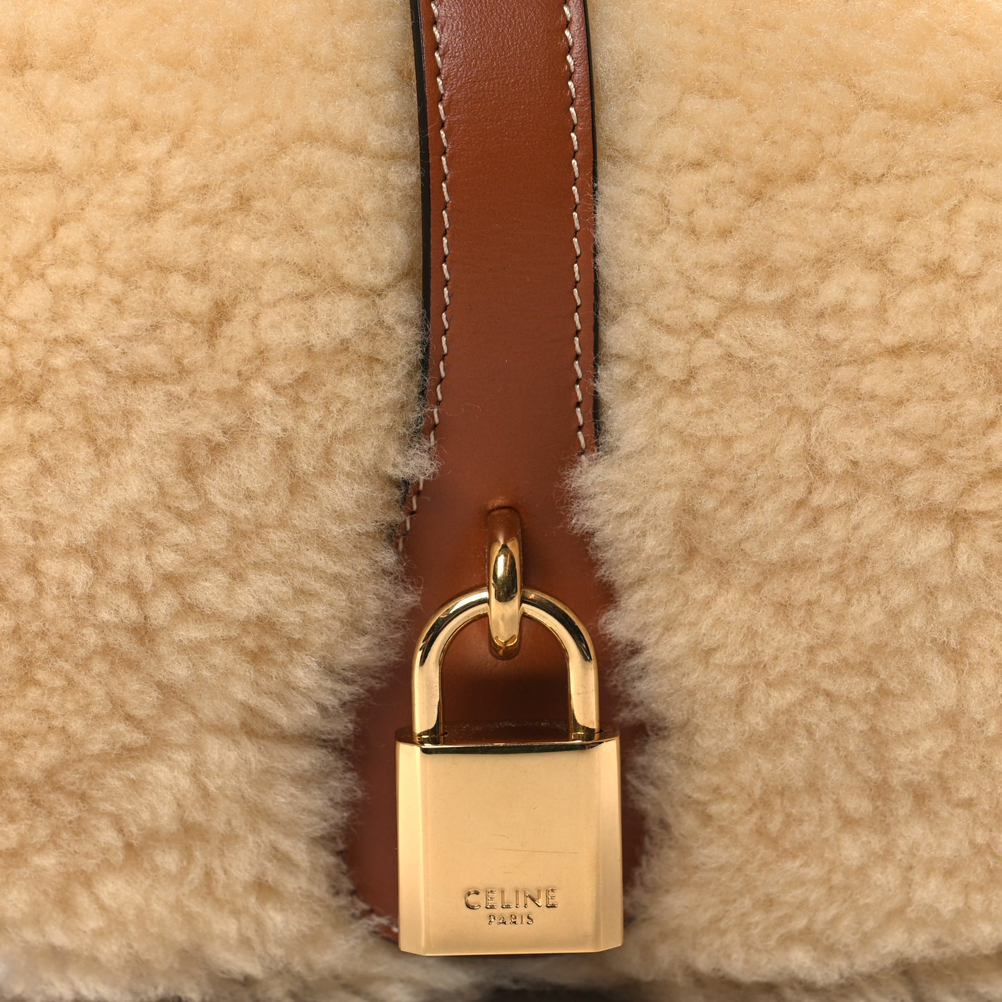 Shearling Smooth Calfskin Tabou Clutch on Strap Natural Tan