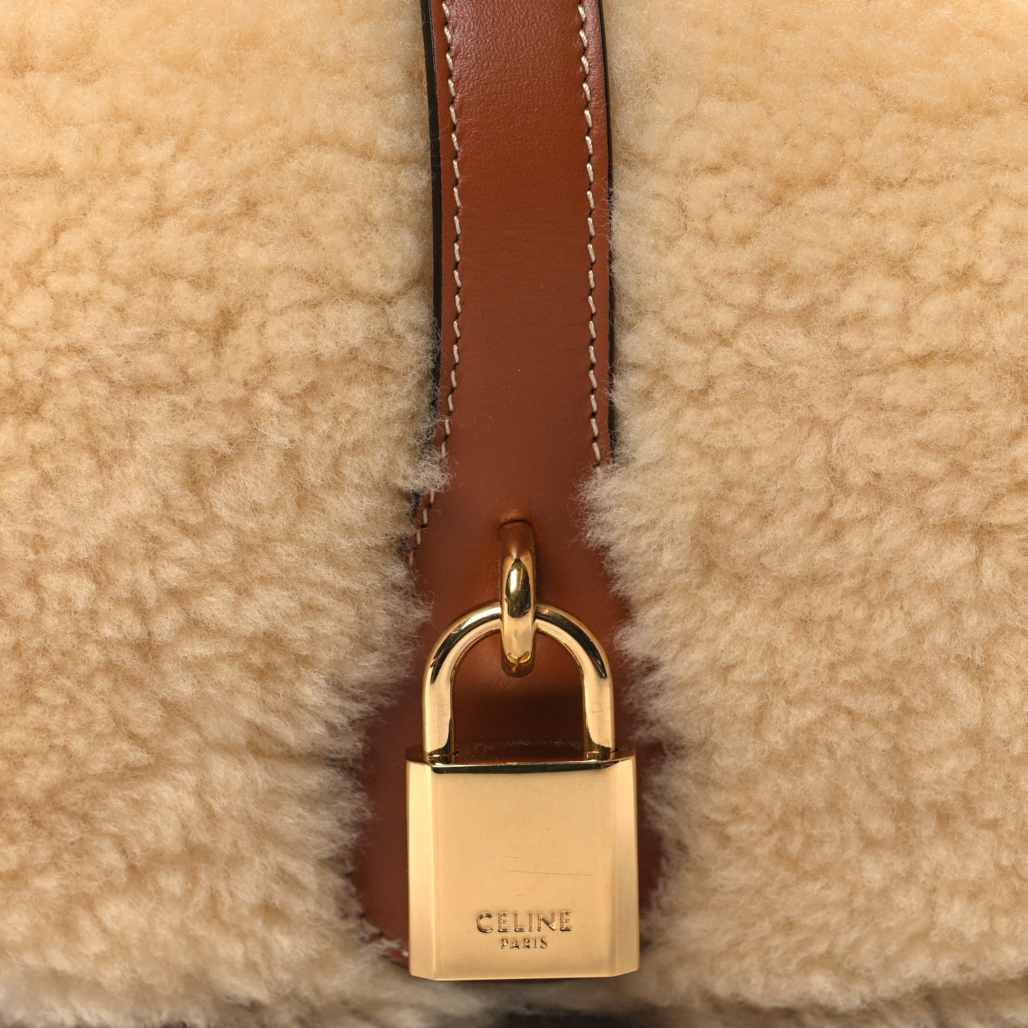 Celine Shearling Smooth Calfskin Tabou Clutch on Strap Natural Tan 7 of 10