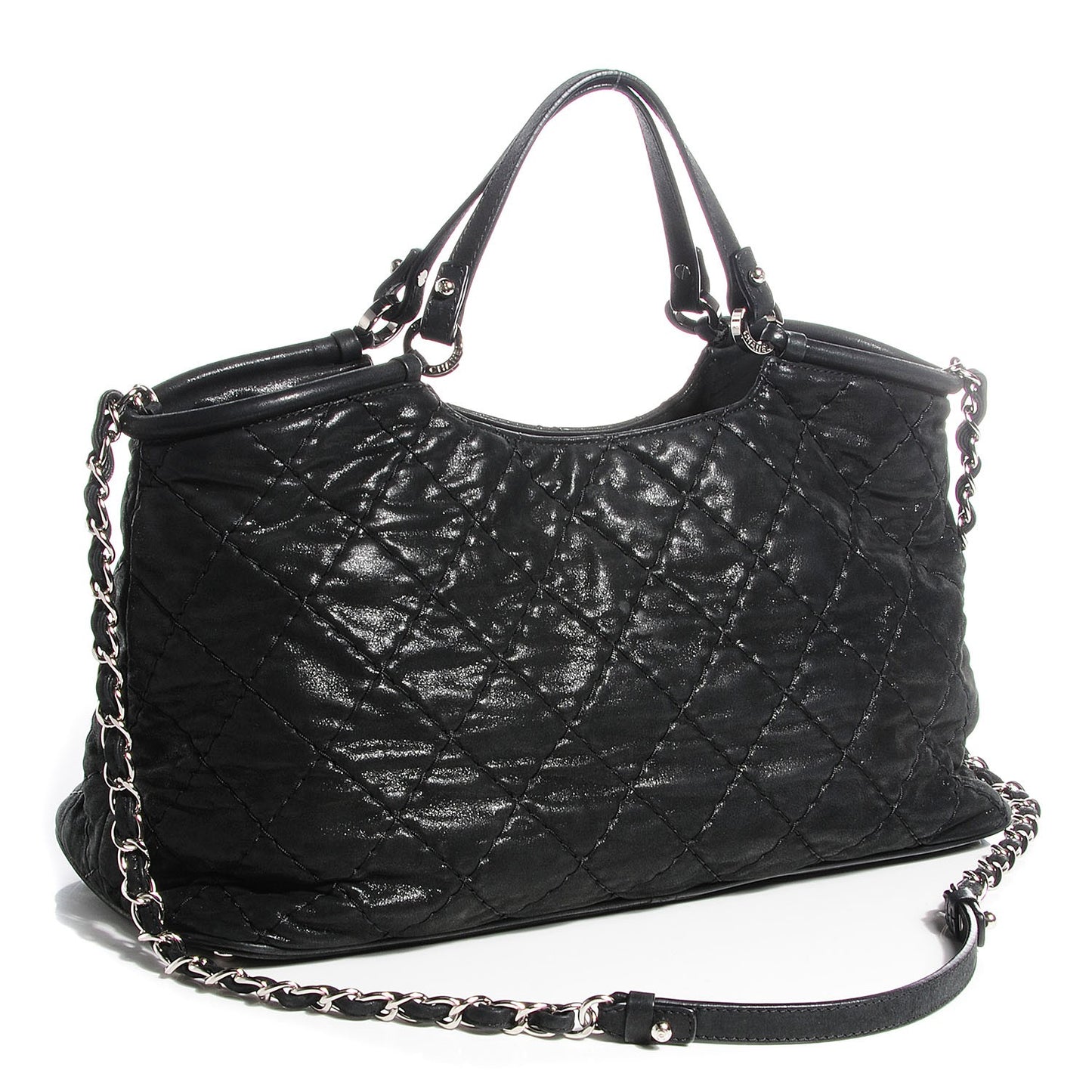 Iridescent Calfskin Small Sea Hit Tote Black