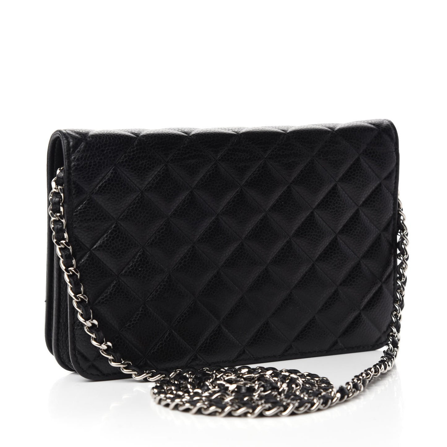 Caviar Quilted Diamond CC Wallet On Chain WOC Black