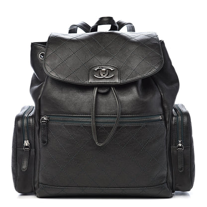 Chanel Grained Calfskin Stitched Pocket Backpack Dark Green 1 of 11