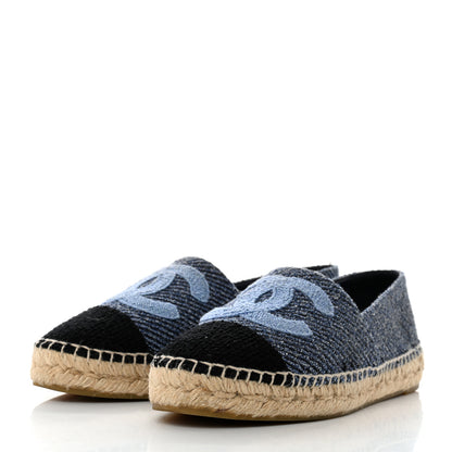 Chanel Cotton Tweed CC Espadrilles 38 Blue Ecru Black 3 of 9