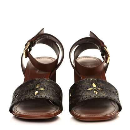 Louis Vuitton Calfskin Perforated Monogram Silhouette Sandals 37 Gold 2 of 8