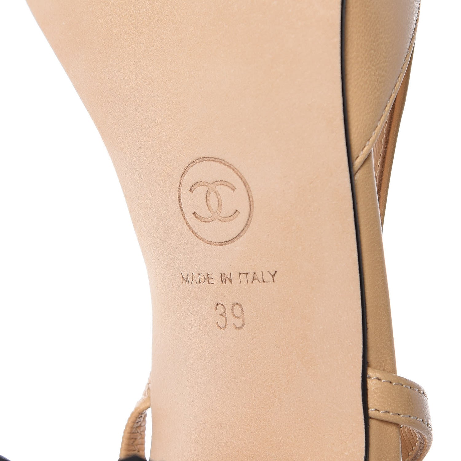 Chanel Goatskin Grosgrain Cap Toe CC Slingback Pumps 39 Beige Black 6 of 10