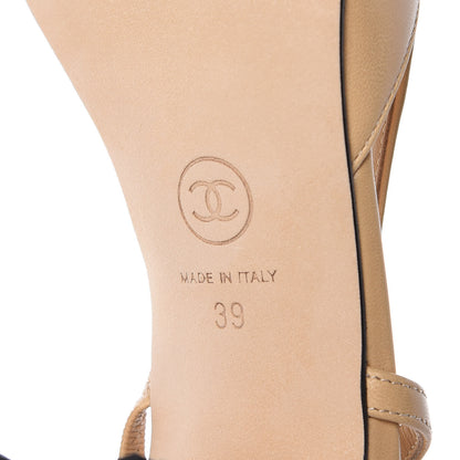 Chanel Goatskin Grosgrain Cap Toe CC Slingback Pumps 39 Beige Black 6 of 10