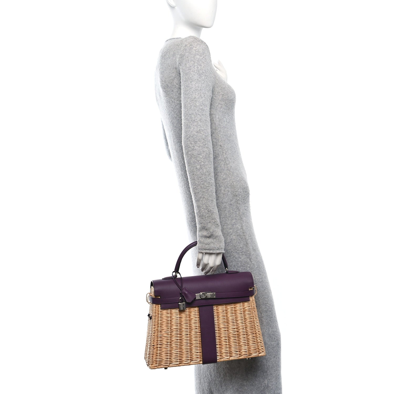 Hermes Wicker Swift Picnic Kelly 35 Naturel Cassis 2 of 12
